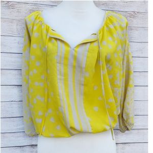 Express Yellow and Beige Patterned Chiffon Blouse